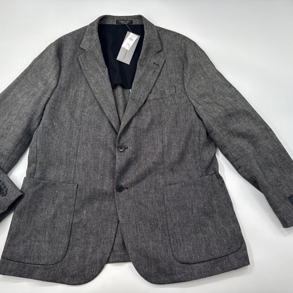 Banana Republic Wool Linen Blazer Mens 46 Tailored Slim Gray Suit Coat $400 NEW